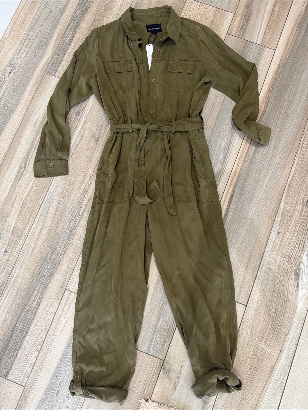 NWT Velvet Heart Olive Green Utility Tie-Waist Jumpsuit